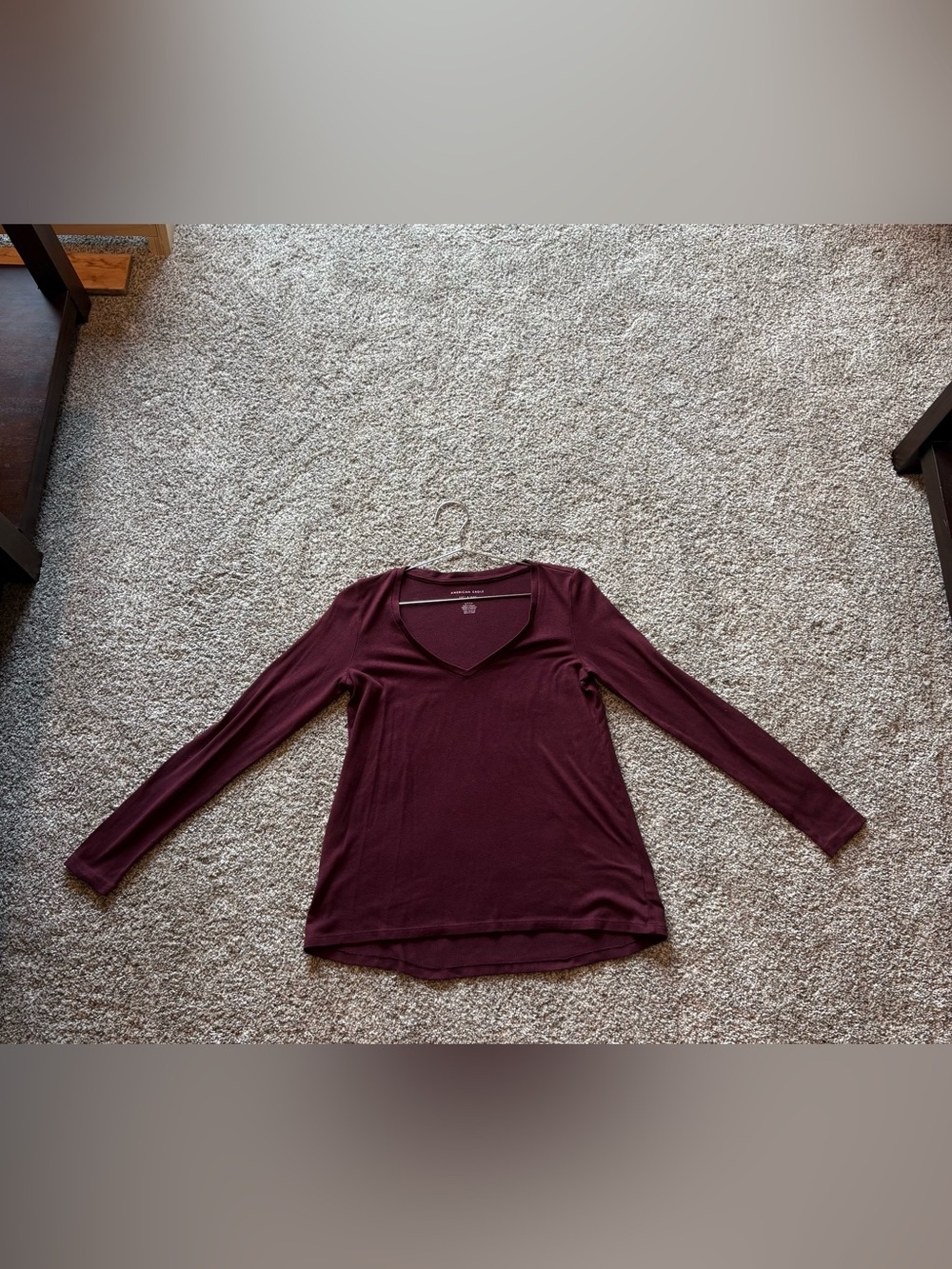 American Eagle Outfitters Long Sleeve V-Neck Top - Burgundy